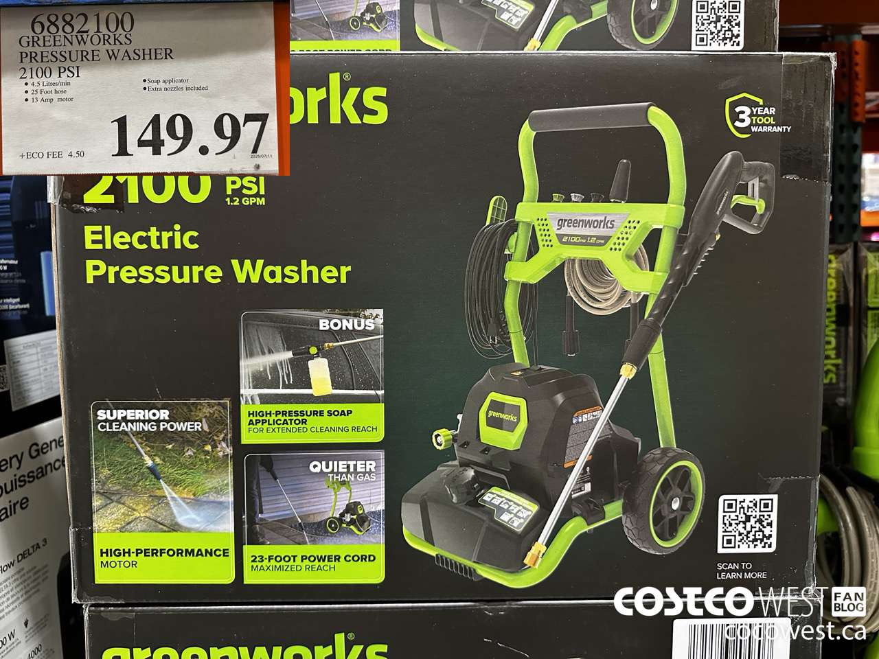 6882100 GREENWORKS PRESSURE WASHER 2100 PSI $149.97