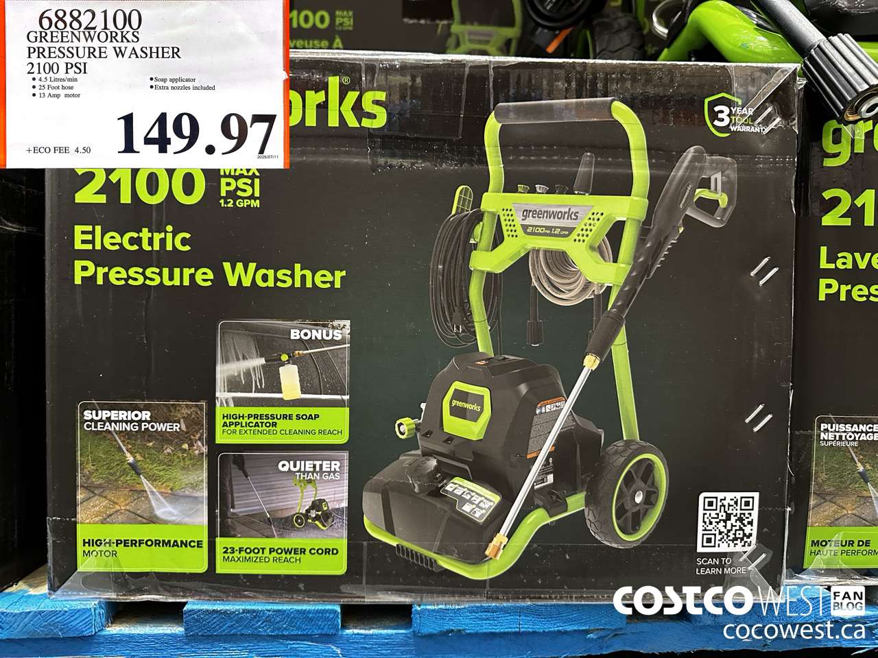6882100 GREENWORKS PRESSURE WASHER 2100 PSI $149.97