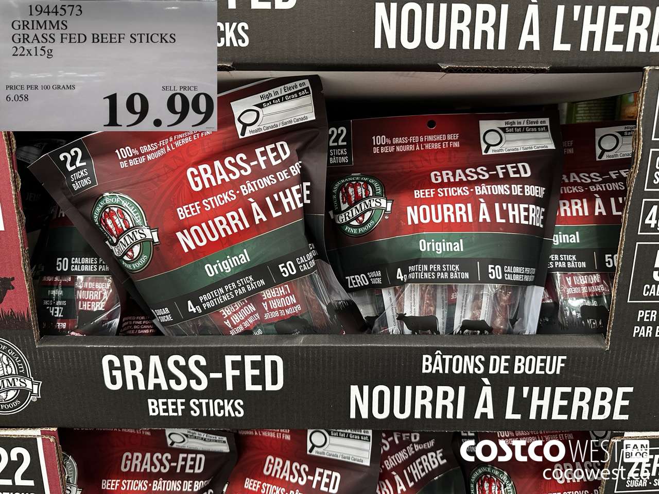 1944573 GRIMMS GRASS FED BEEF STICKS 22 X 15G $19.99