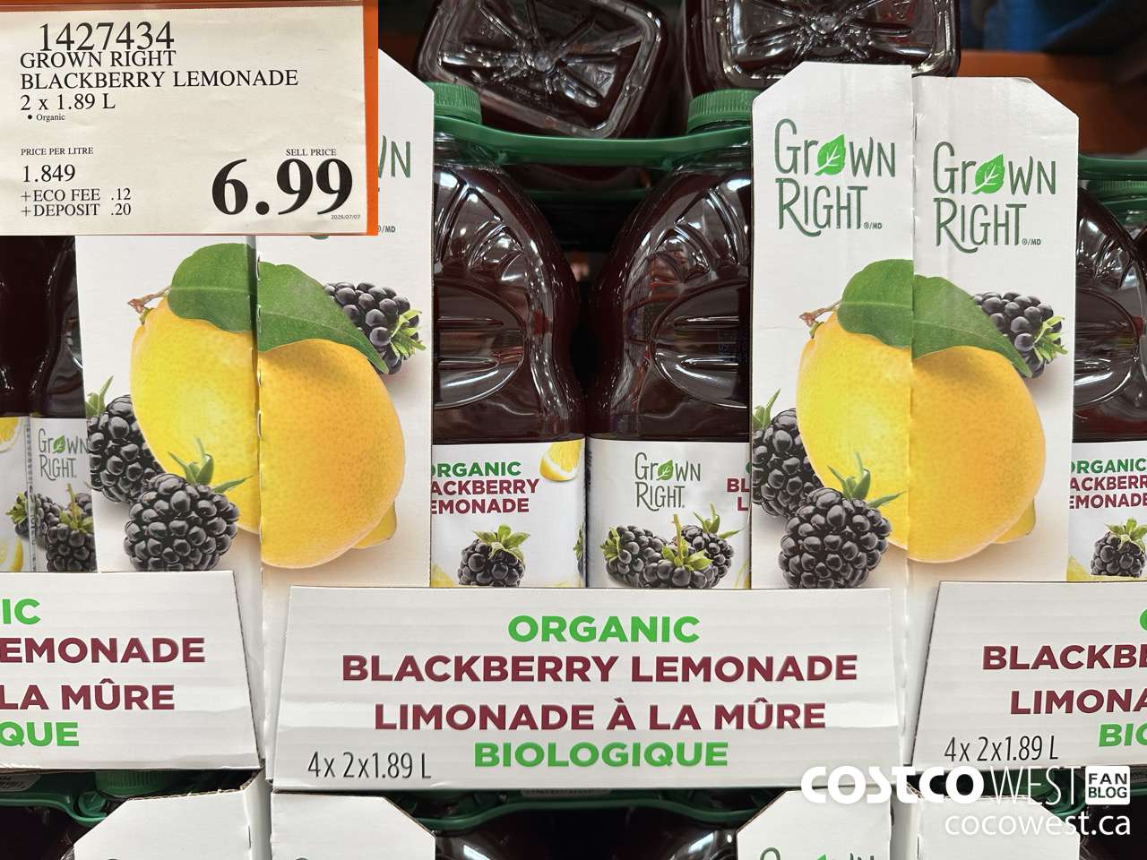1427434 GROWN RIGHT ORGANIC BLACKBERRY LEMONADE 2 X 1.89L $6.99