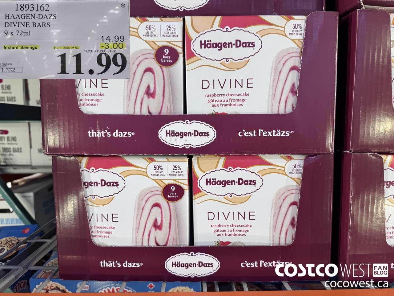 1893162 HAAGEN-DAZS DIVINE BARS 9 X 72ML ($3.00 INSTANT SAVINGS EXPIRES ON 2025-08-03) $11.99
