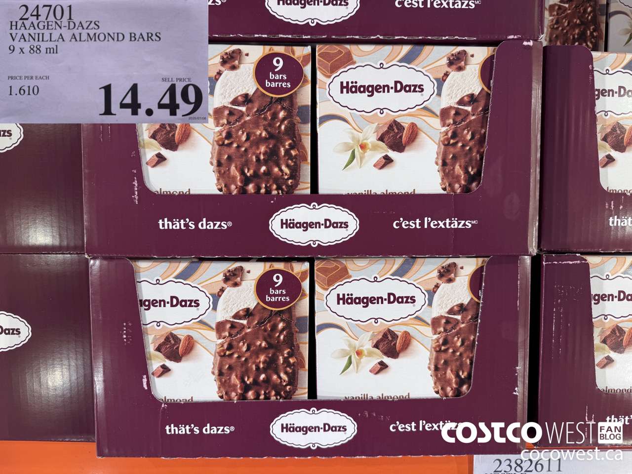 24701 HAAGEN-DAZS VANILLA ALMOND BARS 9 x 88 ml $14.49