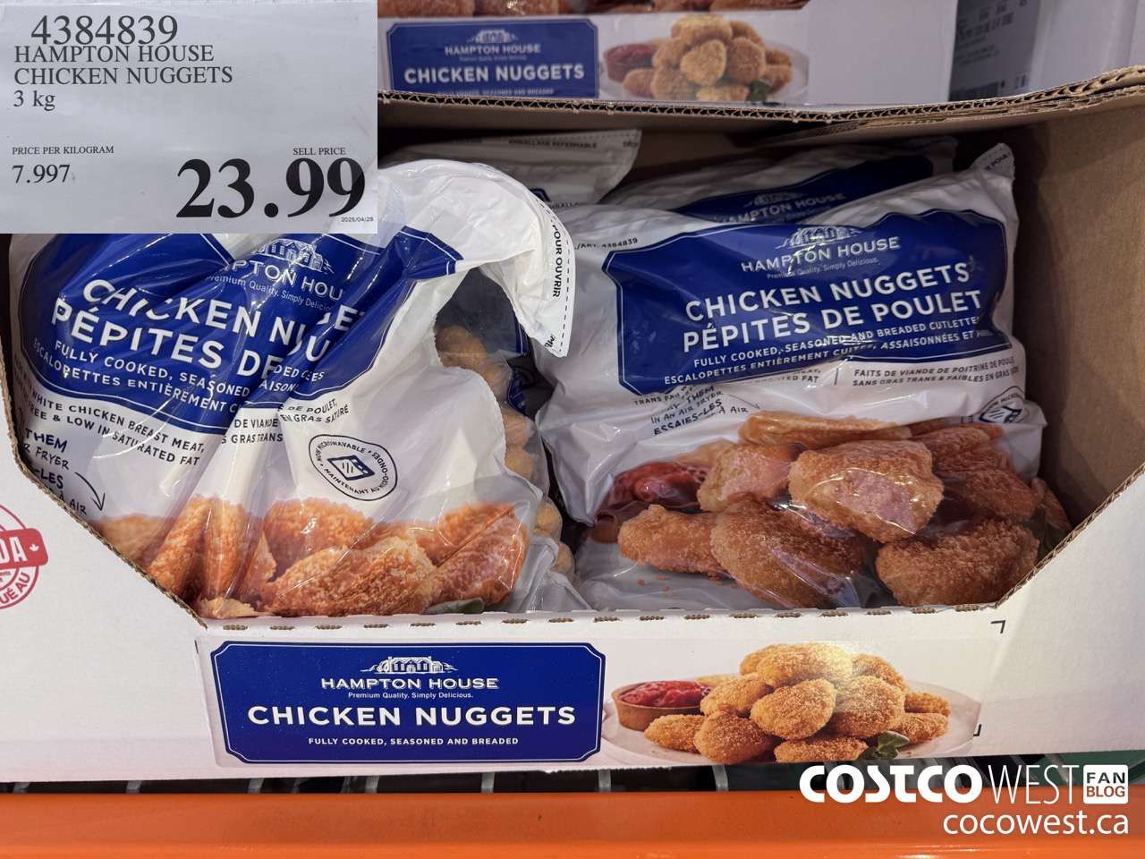4384839 HAMPTON HOUSE CHICKEN NUGGETS 3 kg $23.99