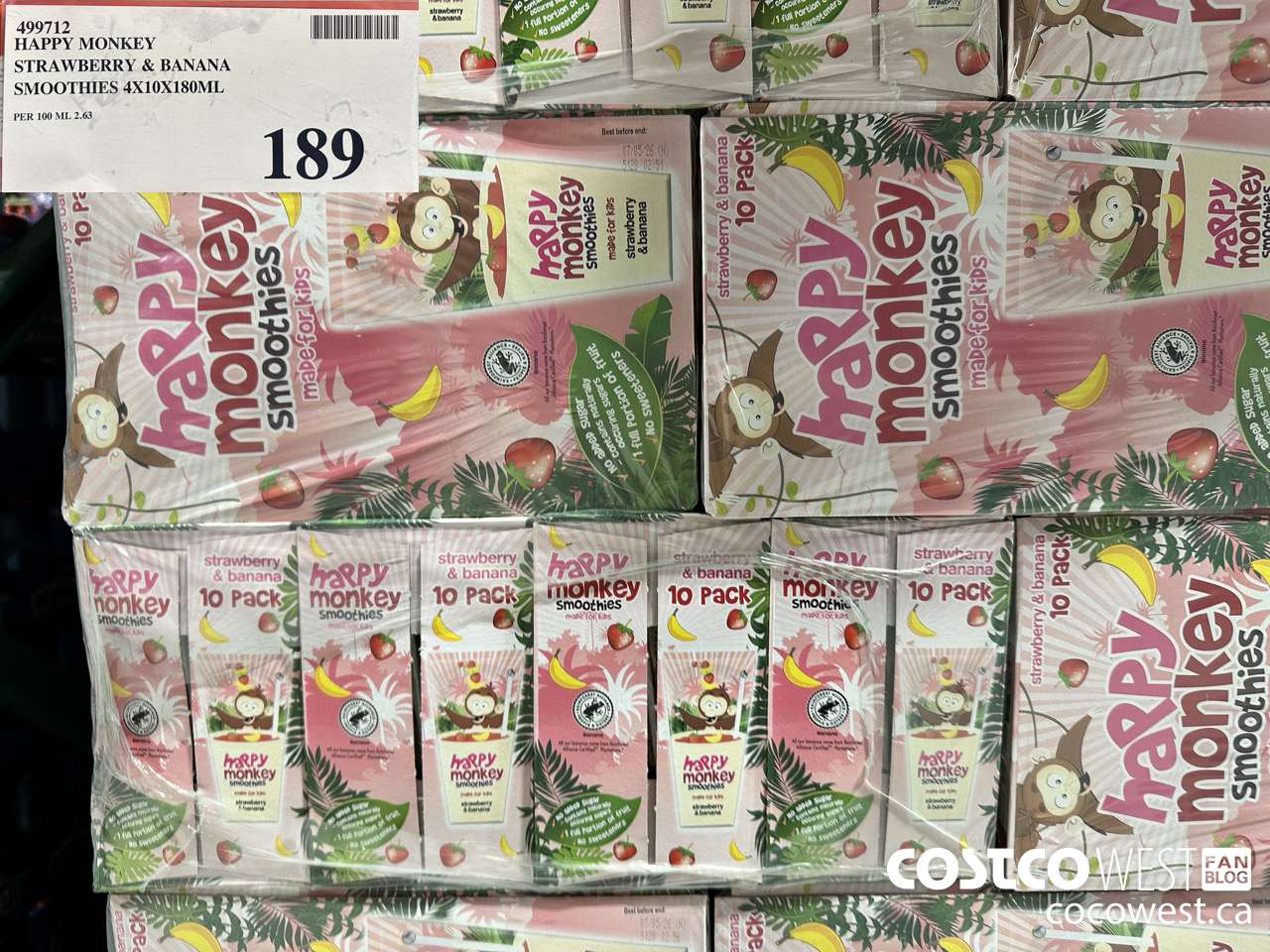 499712 HAPPY MONKEY STRAWBERRY & BANANA SMOOTHIES 4 X 10 X 180ML $189.00