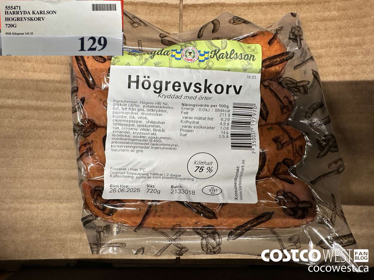 555471 HARRYDA KARLSON HOGREVSKORV 720G $129.00