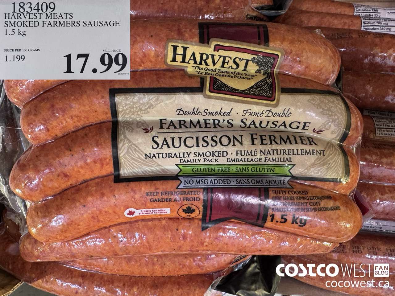 183409 HARVEST MEATS SMOKED FARMERS SAUSAGE 1.5 kg $17.99