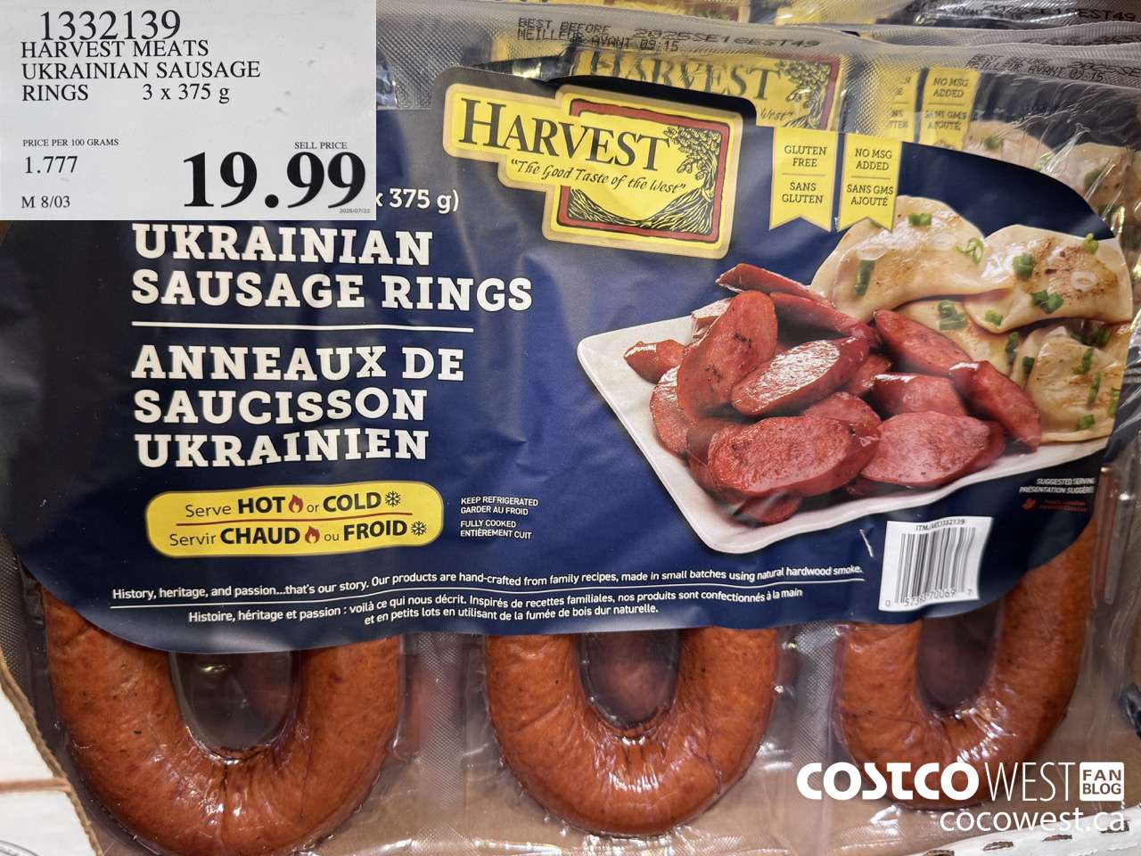 1332139 HARVEST MEATS UKRAINIAN SAUSAGE RINGS 3 x 375g $19.99