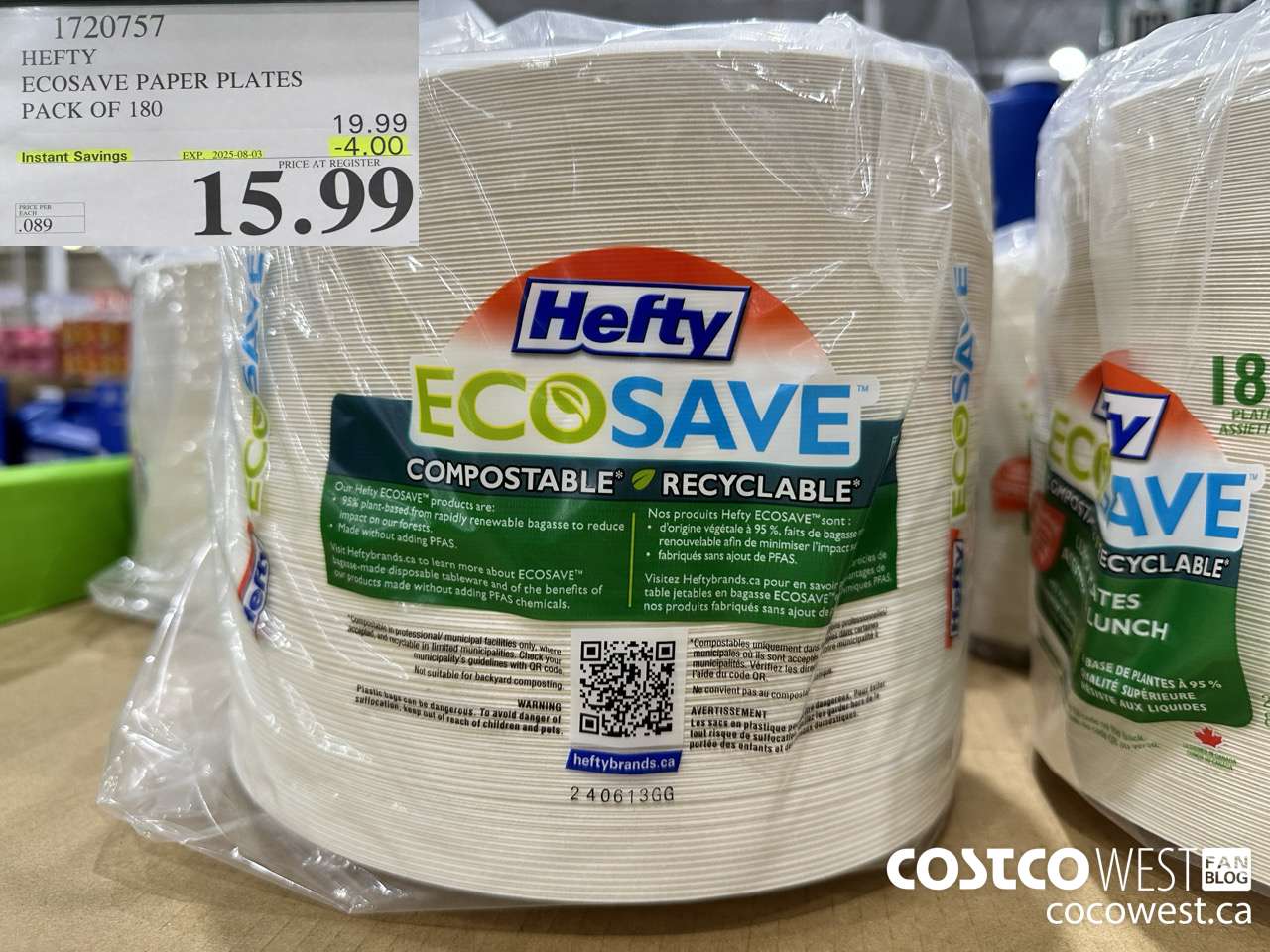 1720757 HEFTY ECOSAVE PAPER PLATES PACK OF 180 ($4.00 INSTANT SAVINGS EXPIRES ON 2025-08-03) $15.99