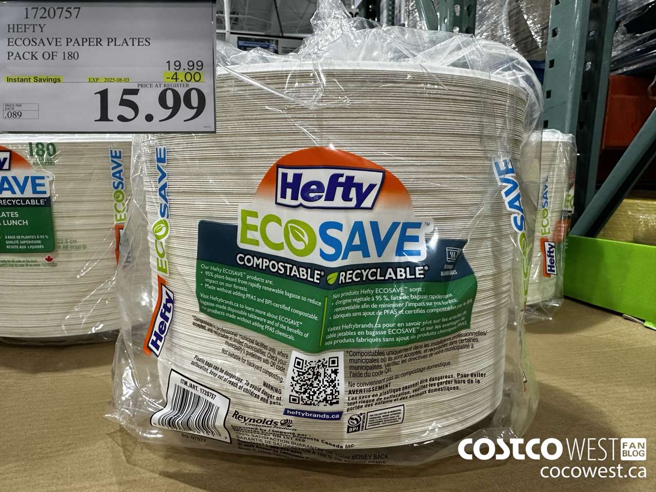 1720757 HEFTY ECOSAVE PAPER PLATES PACK OF 180 ($4.00 INSTANT SAVINGS EXPIRES ON 2025-08-03) $15.99