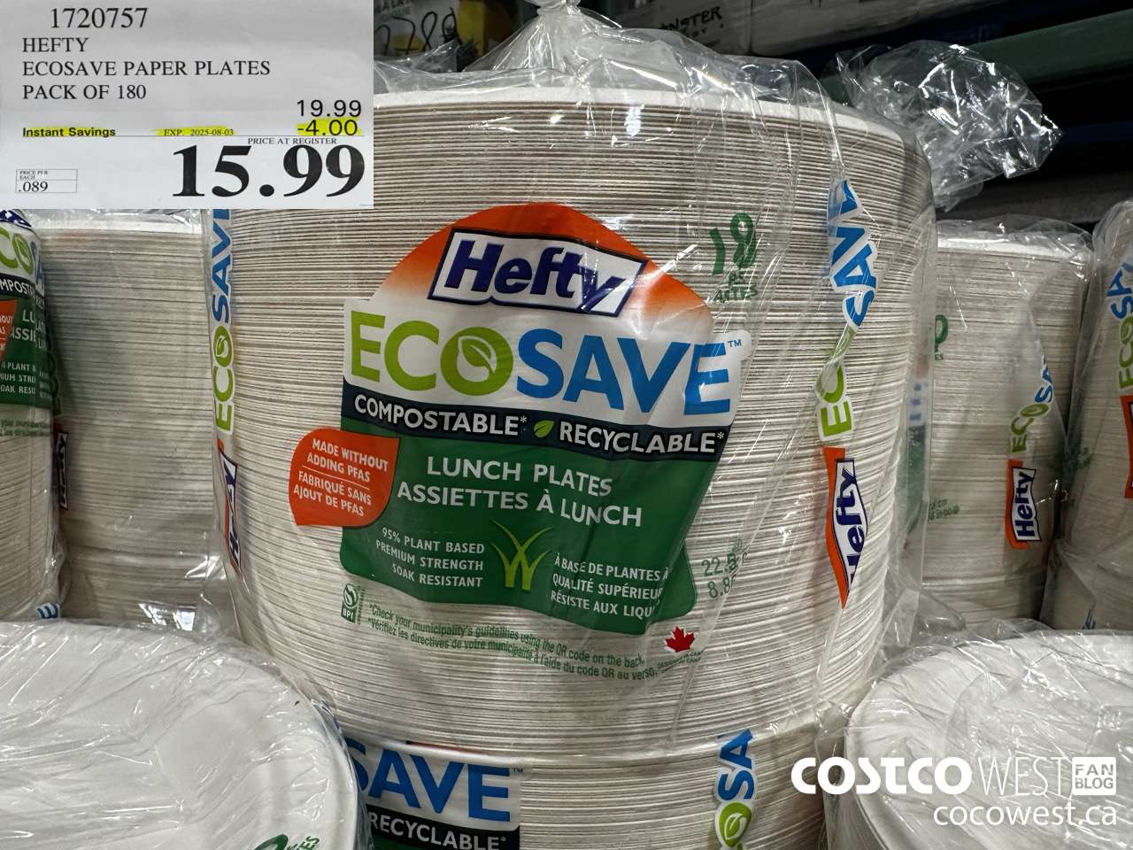 1720757 HEFTY ECOSAVE PAPER PLATES PACK OF 180 ($4.00 INSTANT SAVINGS EXPIRES ON 2025-08-03) $15.99