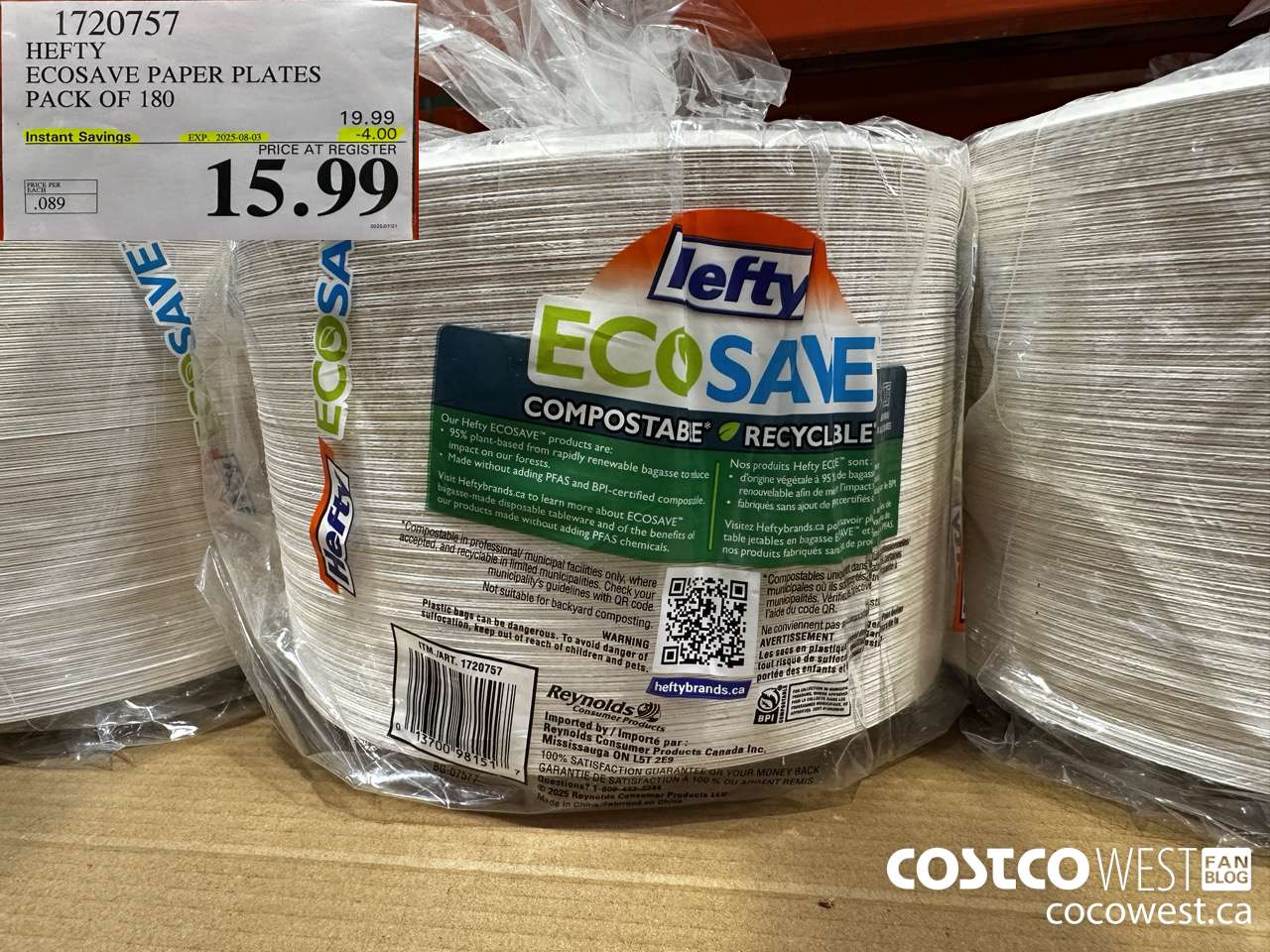 1720757 HEFTY ECOSAVE PAPER PLATES PACK OF 180 ($4.00 INSTANT SAVINGS EXPIRES ON 2025-08-03) $15.99
