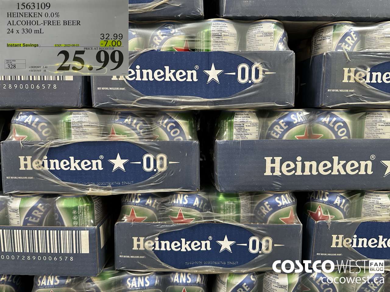 1563109 HEINEKEN 0% CANETTES 24 X 330 ML ($7.00 INSTANT SAVINGS EXPIRES ON 2025-08-03) $25.99