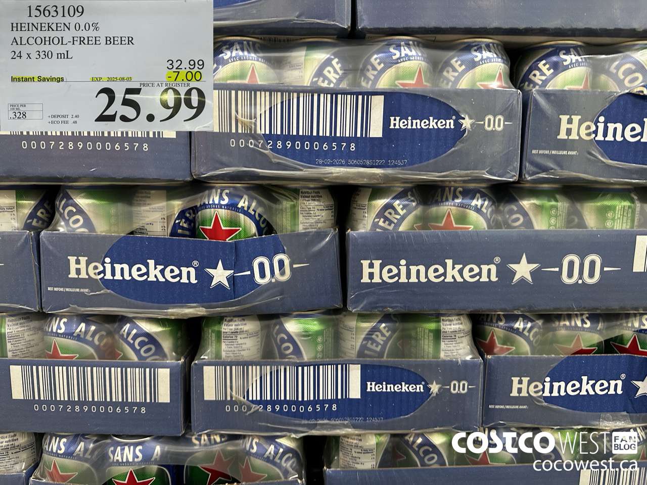 1563109 HEINEKEN 0% CANETTES 24 X 330 ML ($7.00 INSTANT SAVINGS EXPIRES ON 2025-08-03) $25.99
