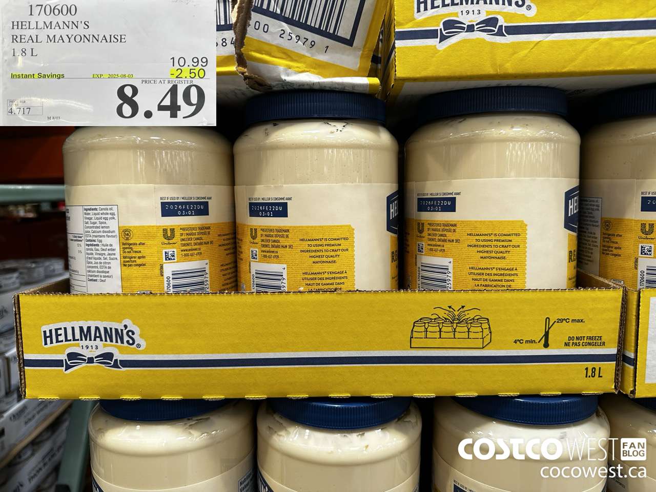 170600 HELLMANN'S REGULAR MAYONNAISE 1.8 L ($2.50 INSTANT SAVINGS EXPIRES ON 2025-08-03) $8.49