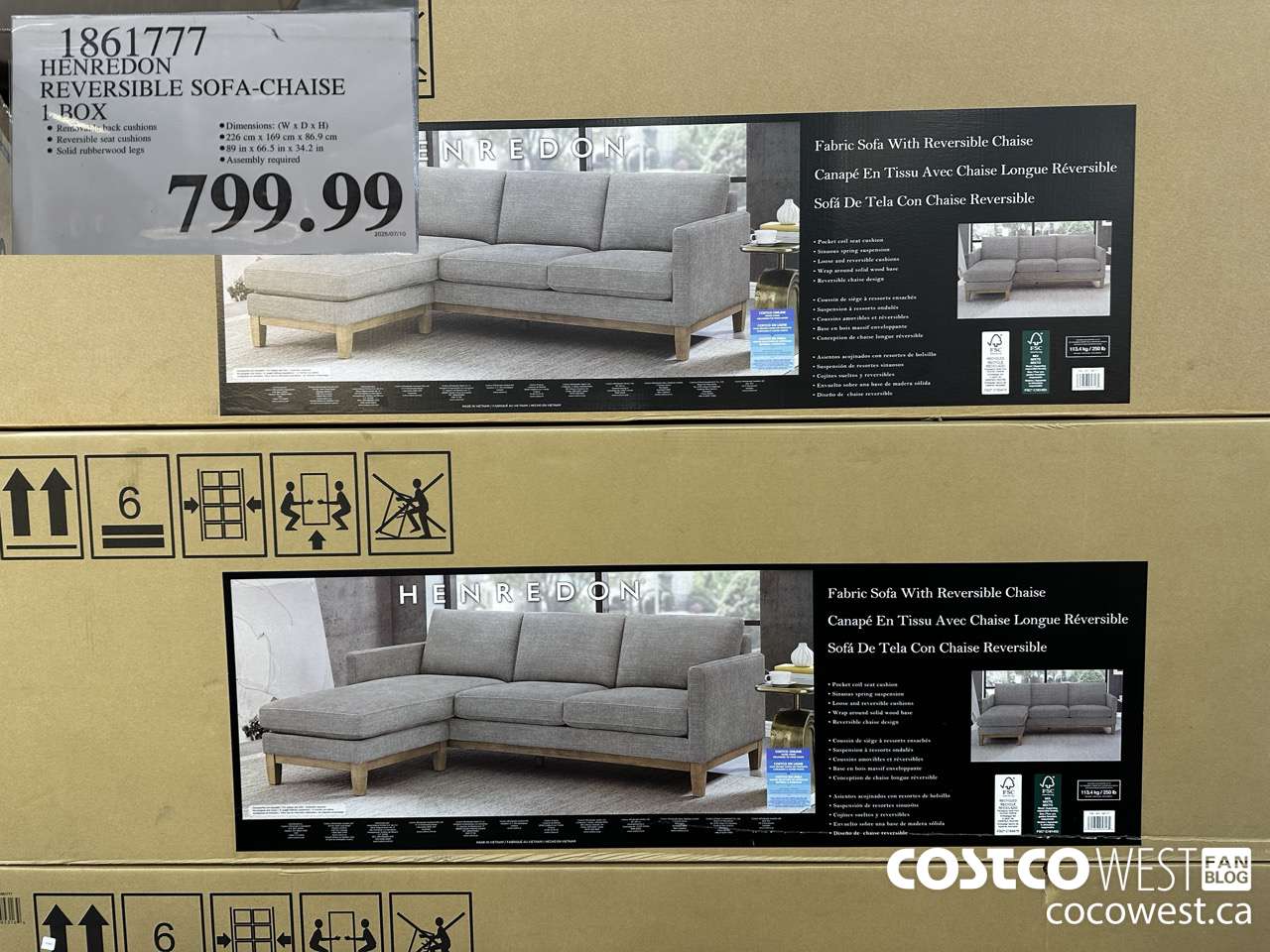 1861777 HENREDON REVERSIBLE SOFA-CHAISE 1 BOX $799.99
