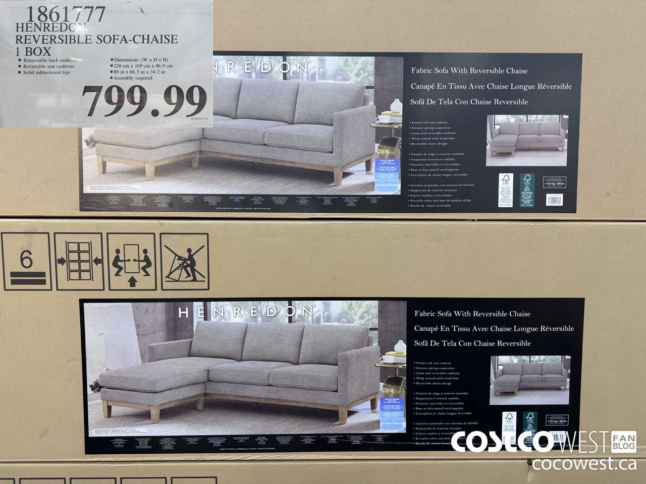 1861777 HENREDON REVERSIBLE SOFA-CHAISE 1 BOX $799.99