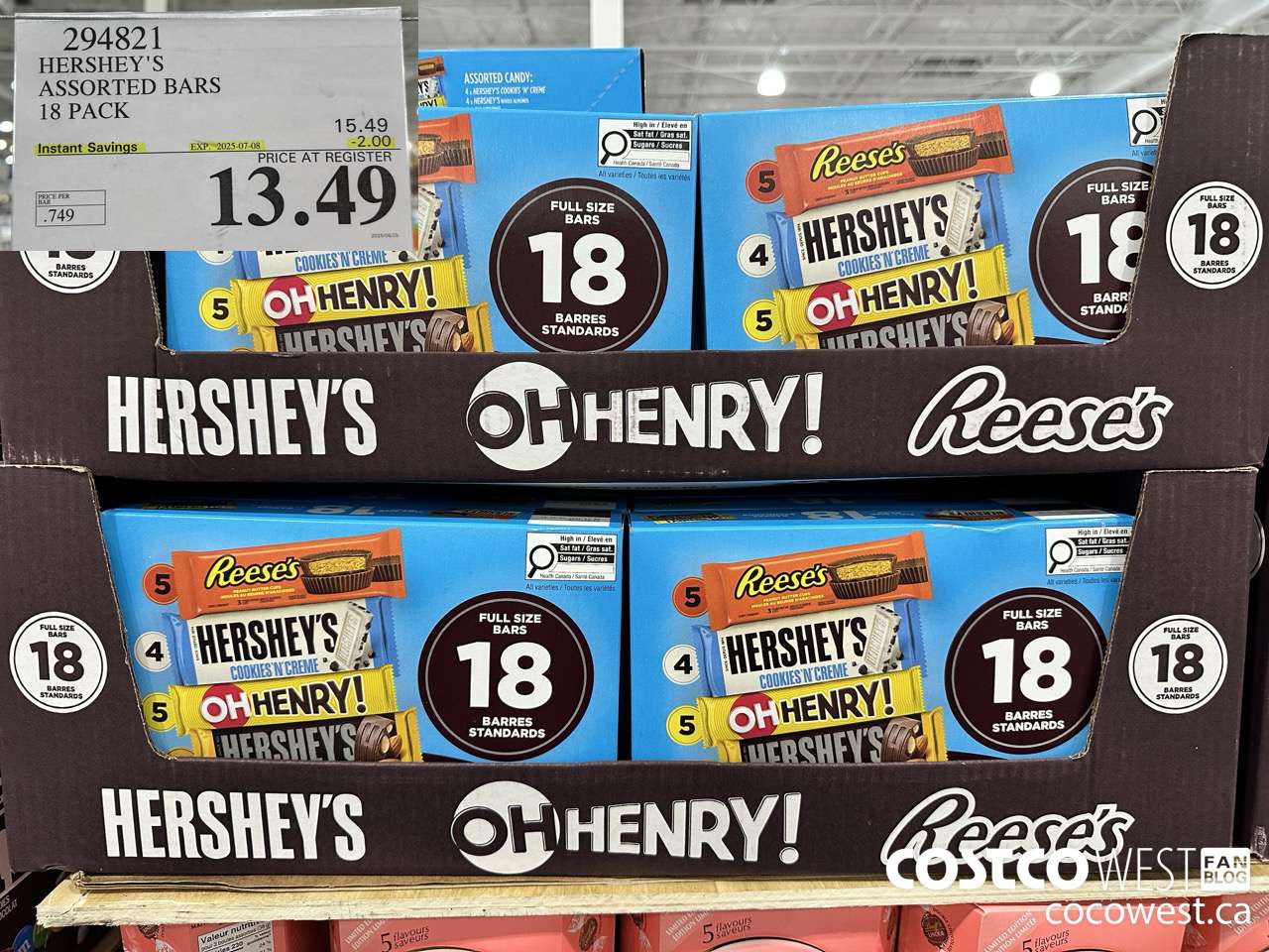 294821 HERSHEY'S ASSORTED BARS 18 PACK ($2.00 INSTANT SAVINGS EXPIRES ON 2025-07-08) $13.49
