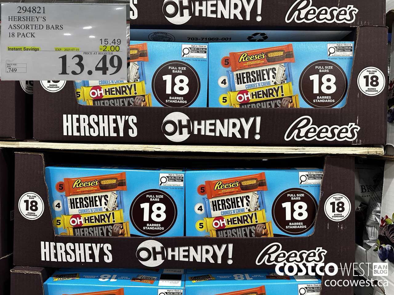 294821 HERSHEY'S ASSORTED BARS 18 PACK ($2.00 INSTANT SAVINGS EXPIRES ON 2025-07-15) $13.49