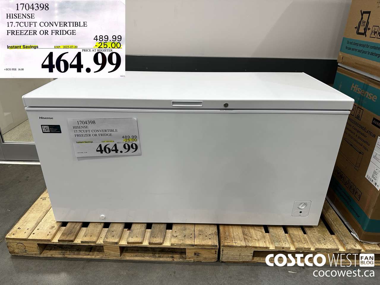 1704398 HISENSE 17.7CUFT CONVERTIBLE FREEZER OR FRIDGE ($25.00 INSTANT SAVINGS EXPIRES ON 2025-07-20) $464.99