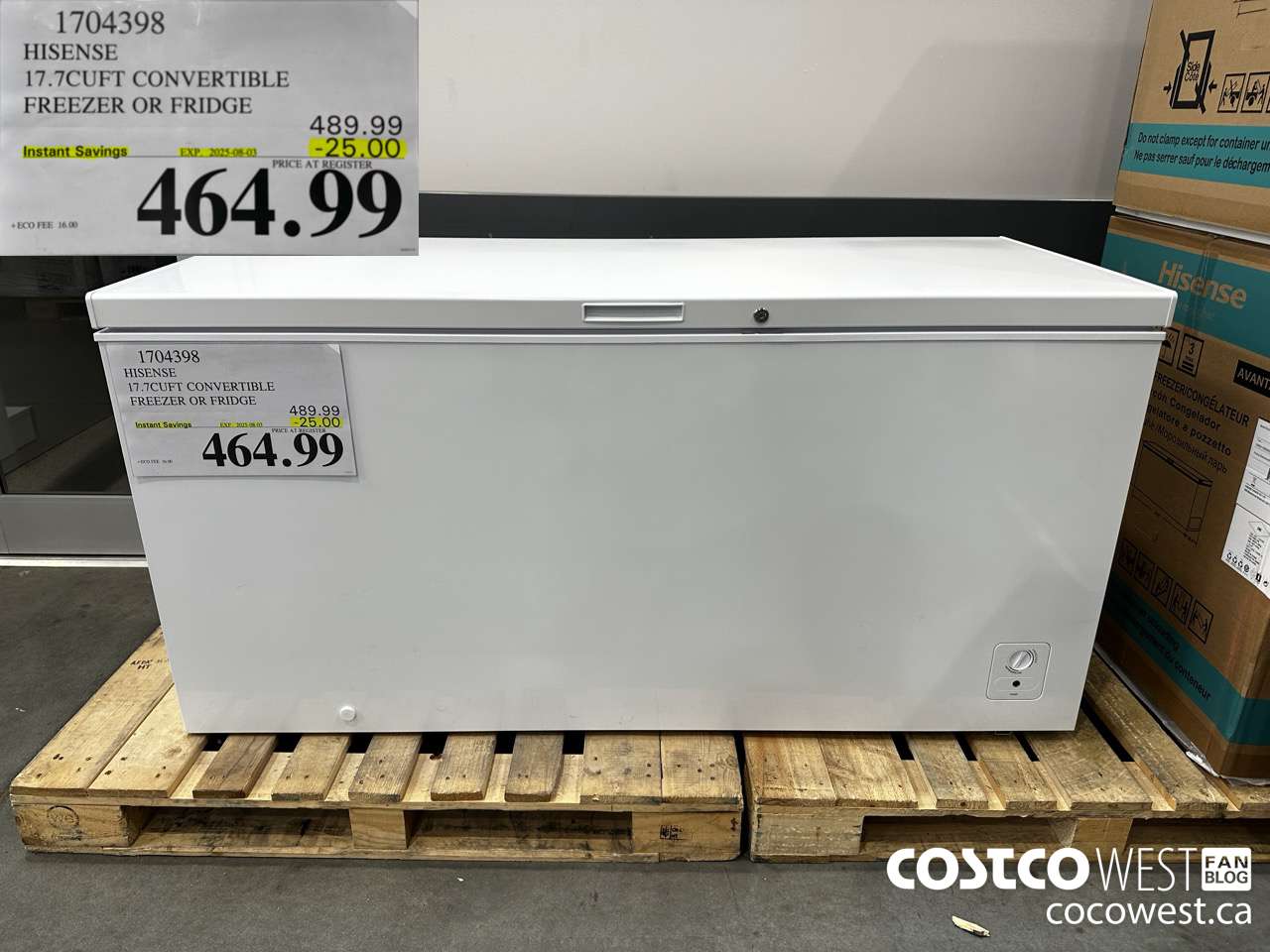 1704398 HISENSE 17.7CUFT CONVERTIBLE FREEZER OR FRIDGE ($25.00 INSTANT SAVINGS EXPIRES ON 2025-08-03) $464.99