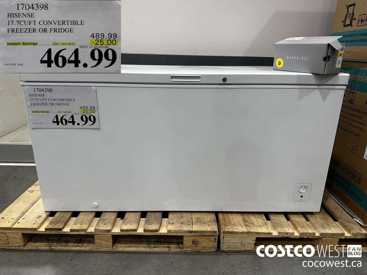 1704398 HISENSE 17.7CUFT CONVERTIBLE FREEZER OR FRIDGE ($25.00 INSTANT SAVINGS EXPIRES ON 2025-08-03) $464.99
