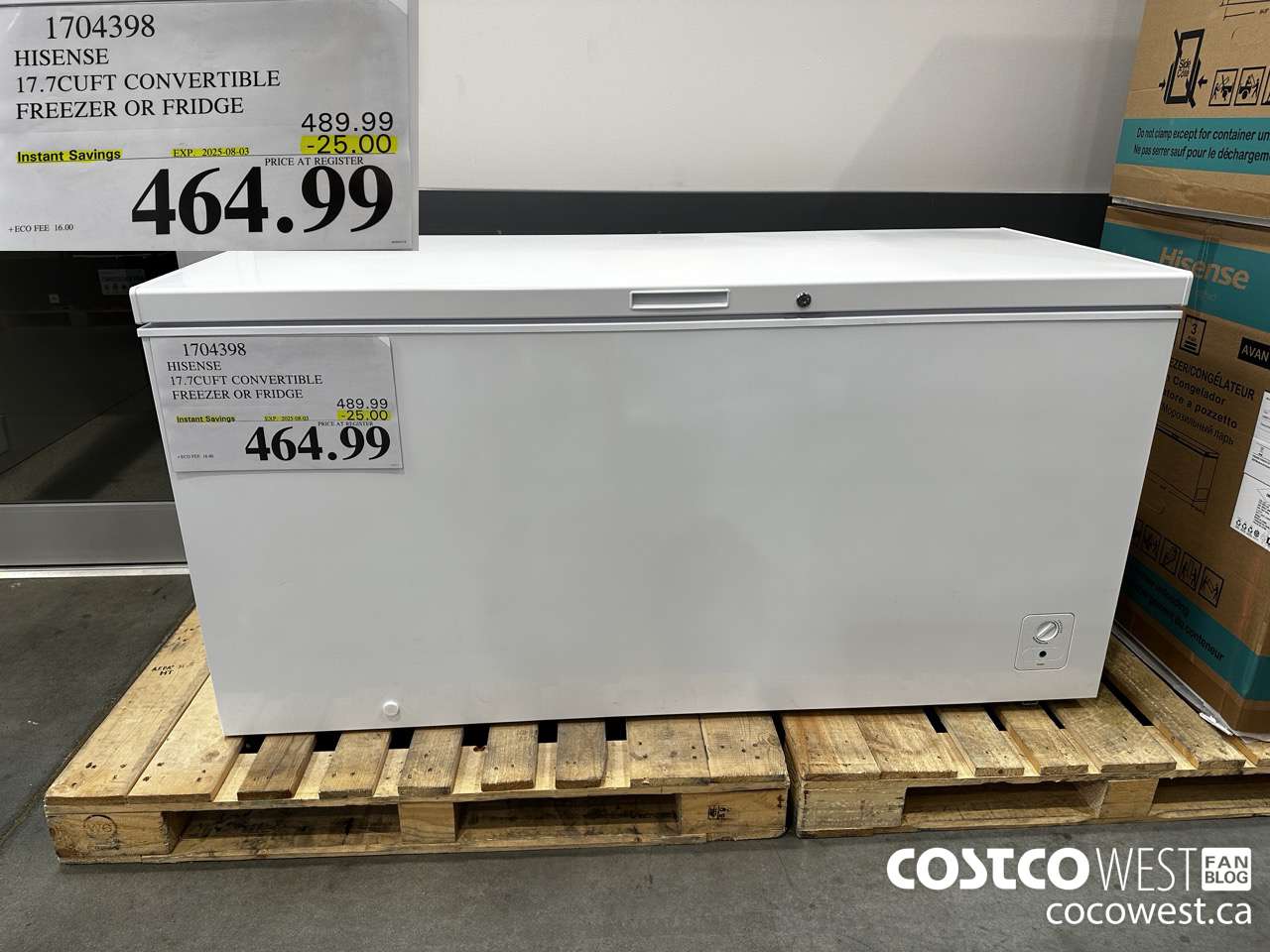 1704398 HISENSE 17.7CUFT CONVERTIBLE FREEZER OR FRIDGE ($25.00 INSTANT SAVINGS EXPIRES ON 2025-08-03) $464.99