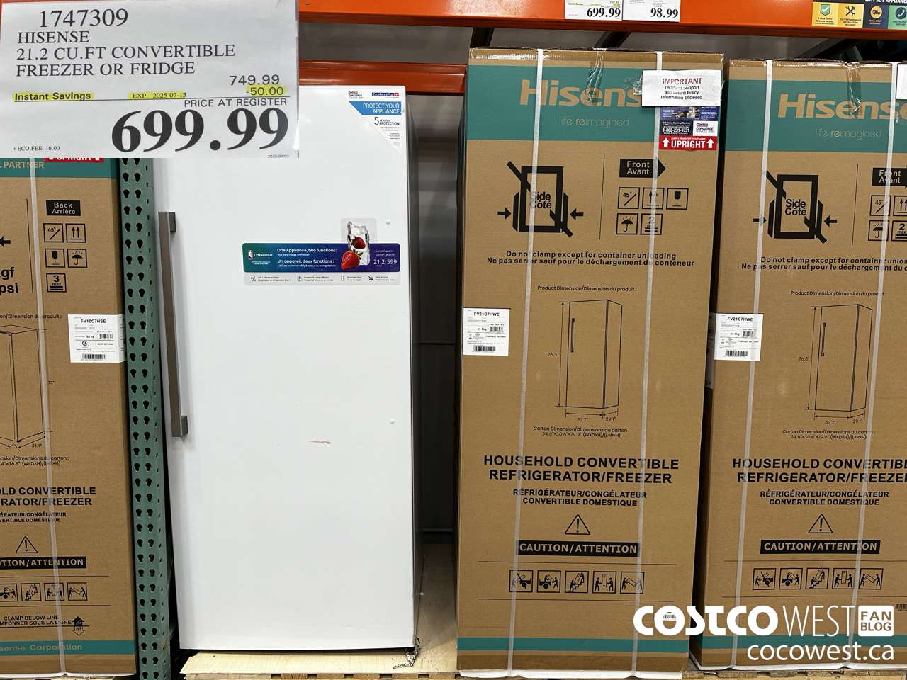 1747309 HISENSE 21.2 CU.FT CONVERTIBLE FREEZER OR FRIDGE ($50.00 INSTANT SAVINGS EXPIRES ON 2025-07-13) $699.99