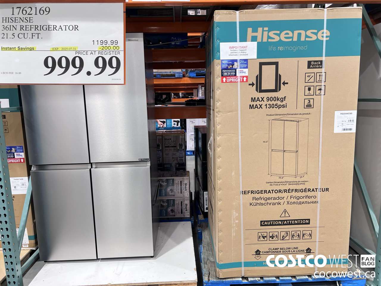 1762169 HISENSE 36IN REFRIGERATOR 21.5 CUFT ($200.00 INSTANT SAVINGS EXPIRES ON 2025-07-31) $999.99