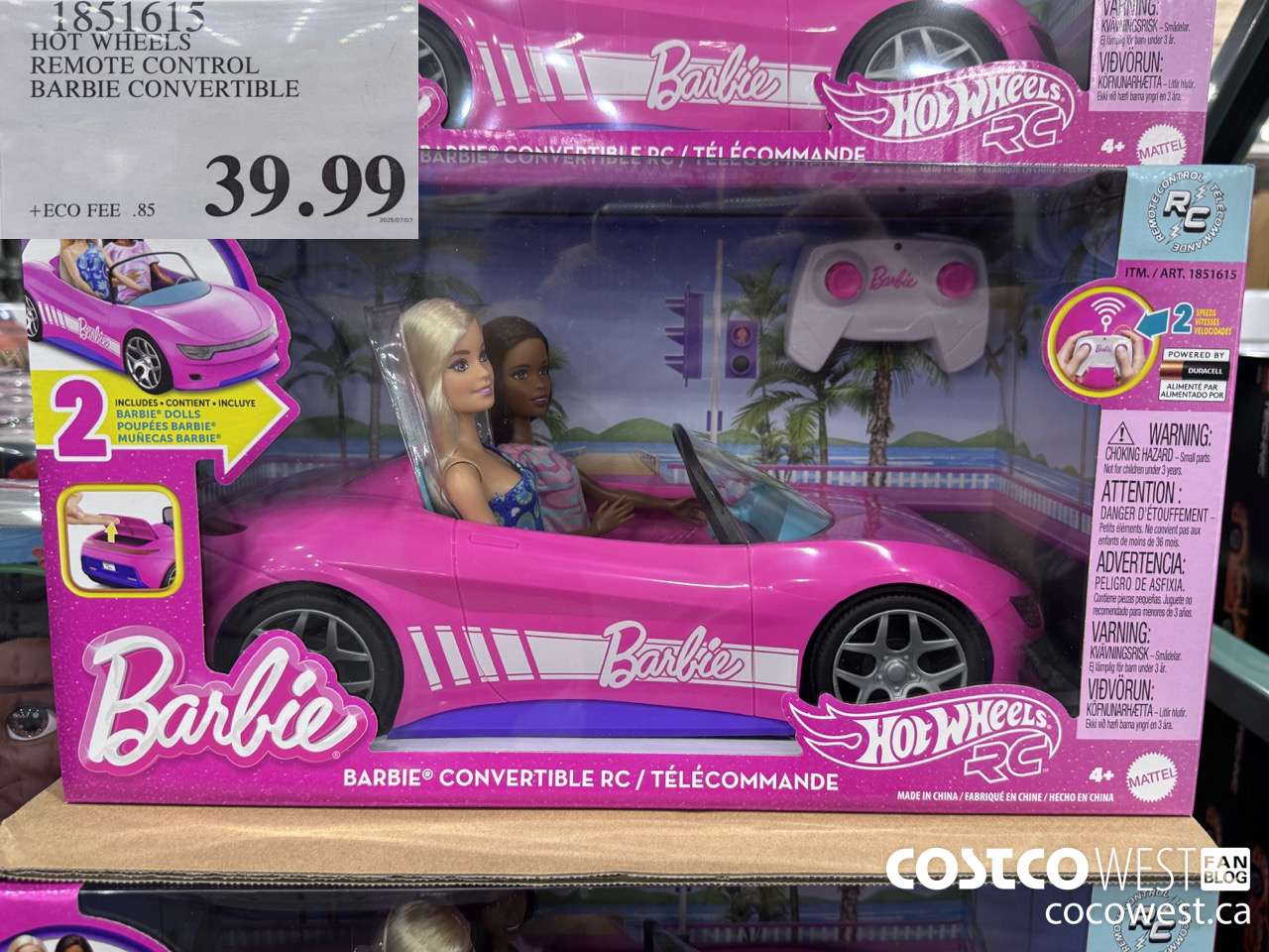 1851615 HOT WHEELS REMOTE CONTROL BARBIE CONVERTIBLE $39.99