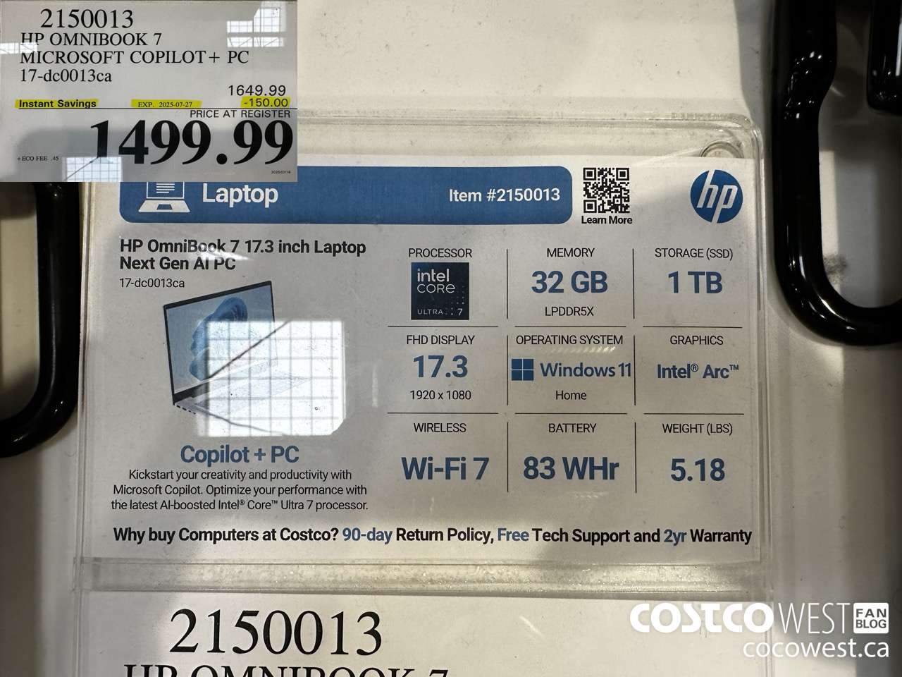 2150013 HP OMNIBOOK 7 MICROSOFT COPILOT+ PC 17-DC0013CA ($150.00 INSTANT SAVINGS EXPIRES ON 2025-07-27) $1499.99