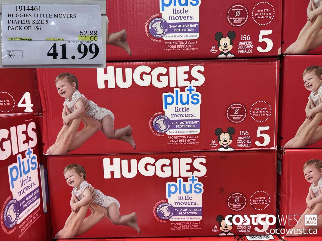 1914461 HUGGIES LITTLE MOVERS DIAPERS SIZE 5 PACK OF 156 ($11.00 INSTANT SAVINGS EXPIRES ON 2025-07-06) $41.99