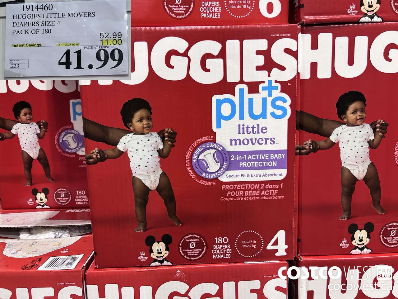 1914460 HUGGIES LITTLE MOVERS DIAPER SIZE 4 PACK OF 180 ($11.00 INSTANT SAVINGS EXPIRES ON 2025-07-06) $41.99