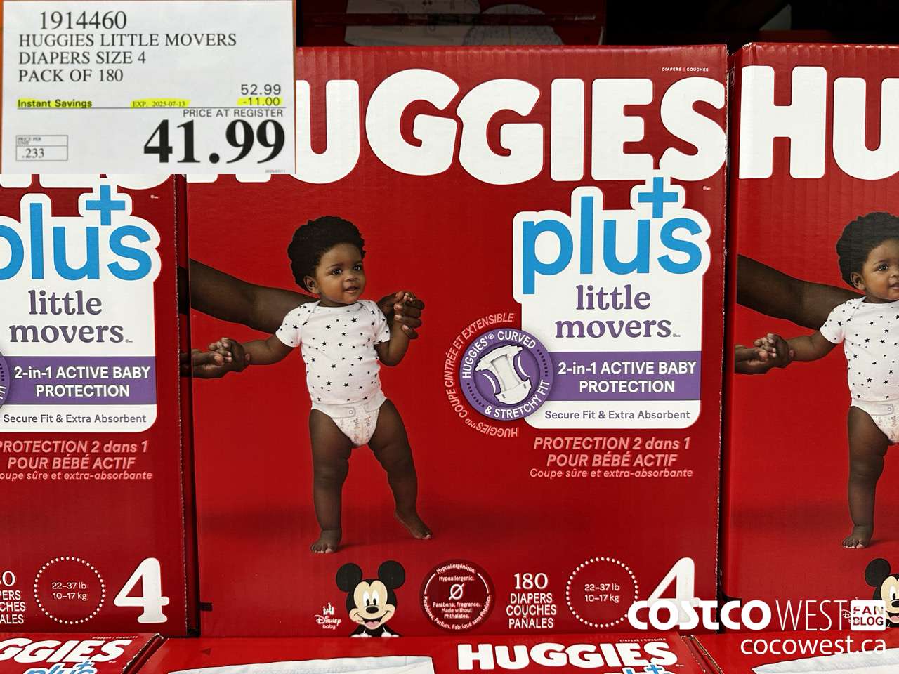 1914460 HUGGIES LITTLE MOVERS DIAPER SIZE 4 PACK OF 180 ($11.00 INSTANT SAVINGS EXPIRES ON 2025-07-13) $41.99