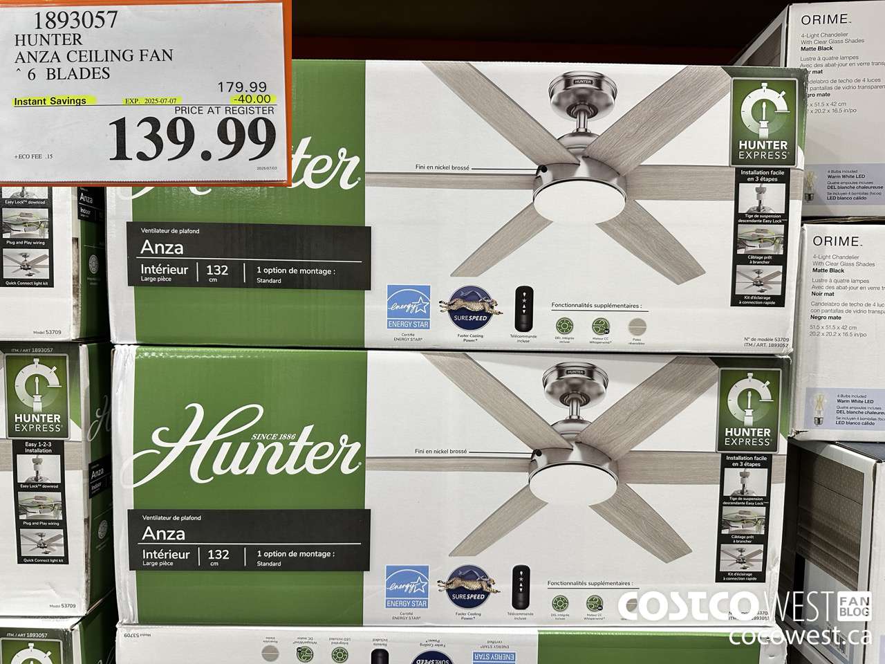 1893057 HUNTER ANZA CEILING FAN 6 BLADES ($40.00 INSTANT SAVINGS EXPIRES ON 2025-07-07) $139.99