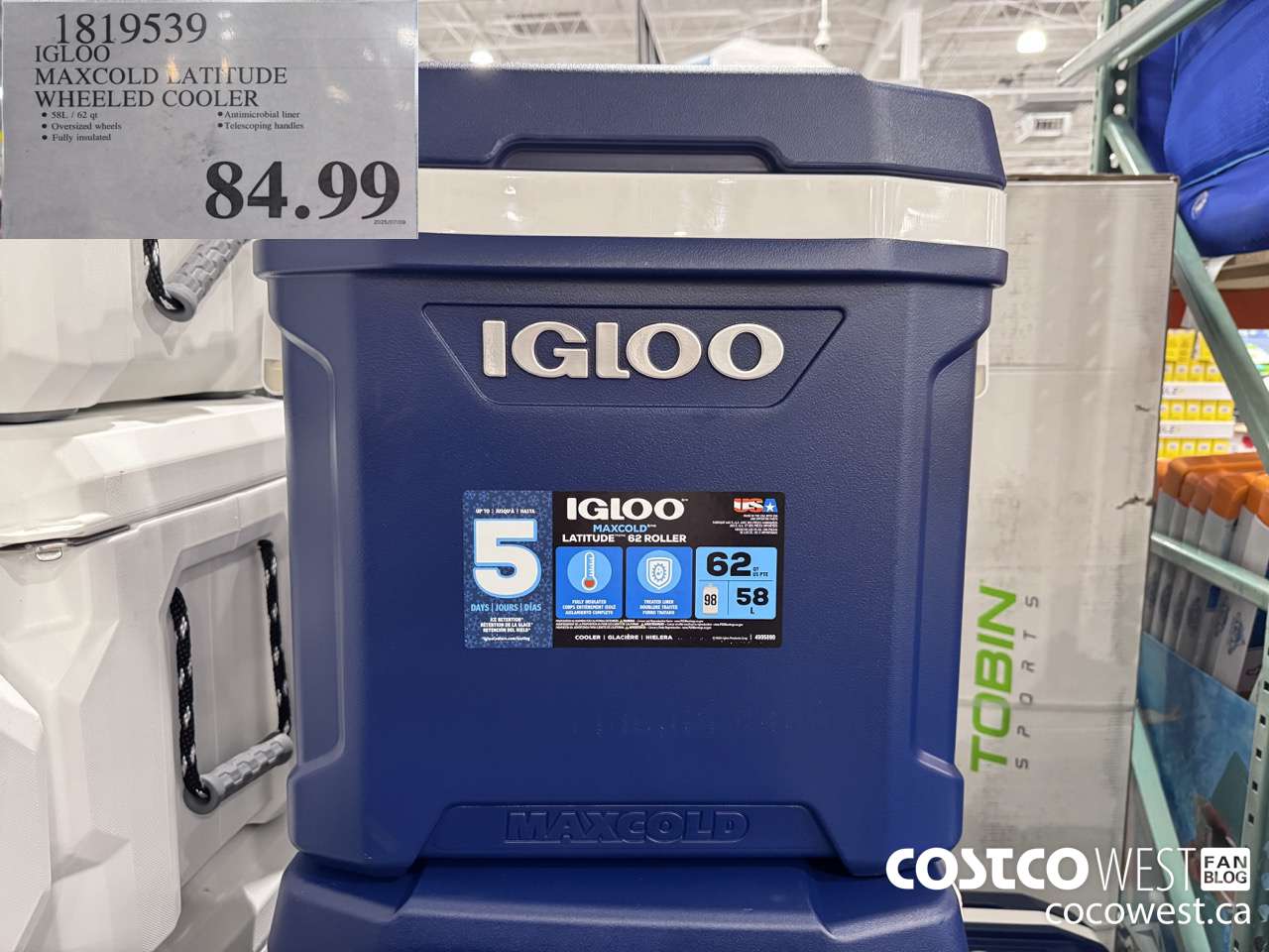 1819539 IGLOO MAXCOLD LATITUDE WHEELED COOLER $84.99