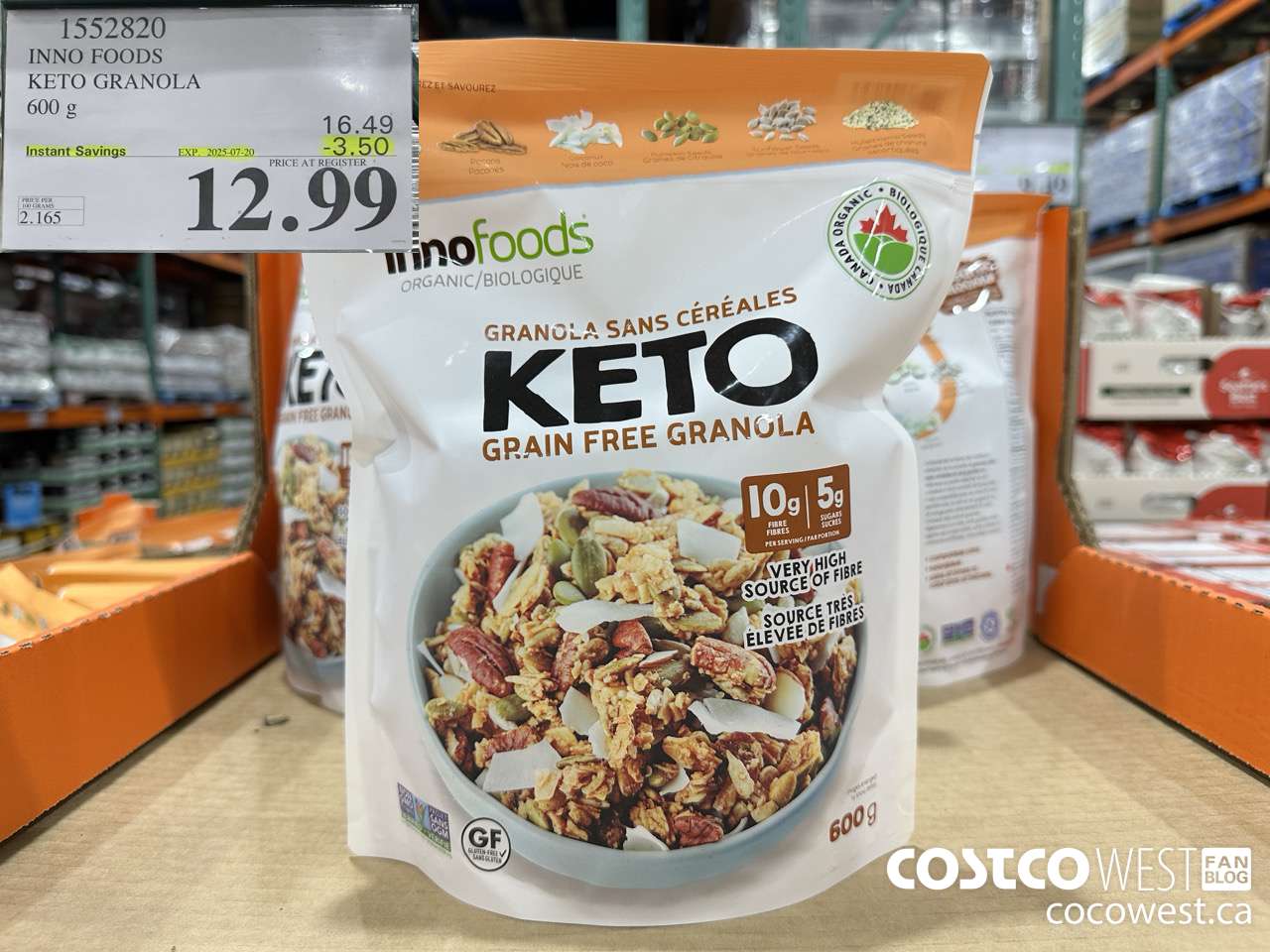 1552820 INNO FOODS ORGANIC KETO GRANOLA 600 g  ($3.50 INSTANT SAVINGS EXPIRES ON 2025-07-20) $12.99