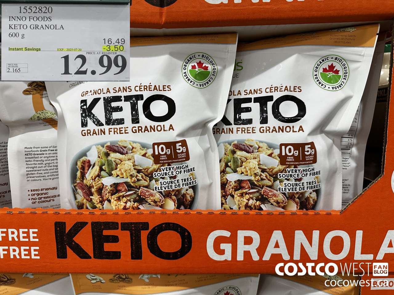 1552820 INNO FOODS ORGANIC KETO GRANOLA 600 g  ($3.50 INSTANT SAVINGS EXPIRES ON 2025-07-20) $12.99