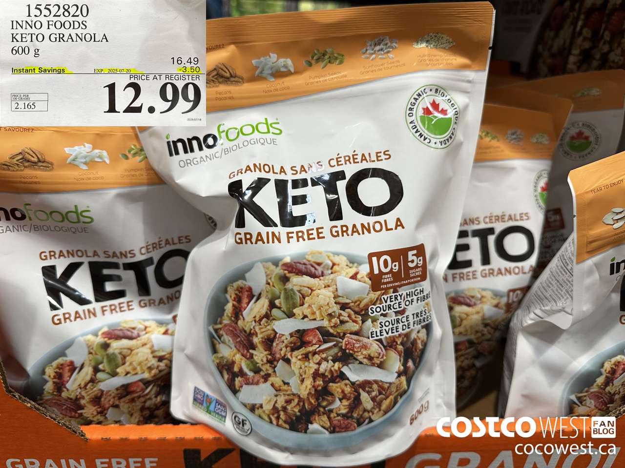 1552820 INNO FOODS ORGANIC KETO GRANOLA 600 g  ($3.50 INSTANT SAVINGS EXPIRES ON 2025-07-20) $12.99