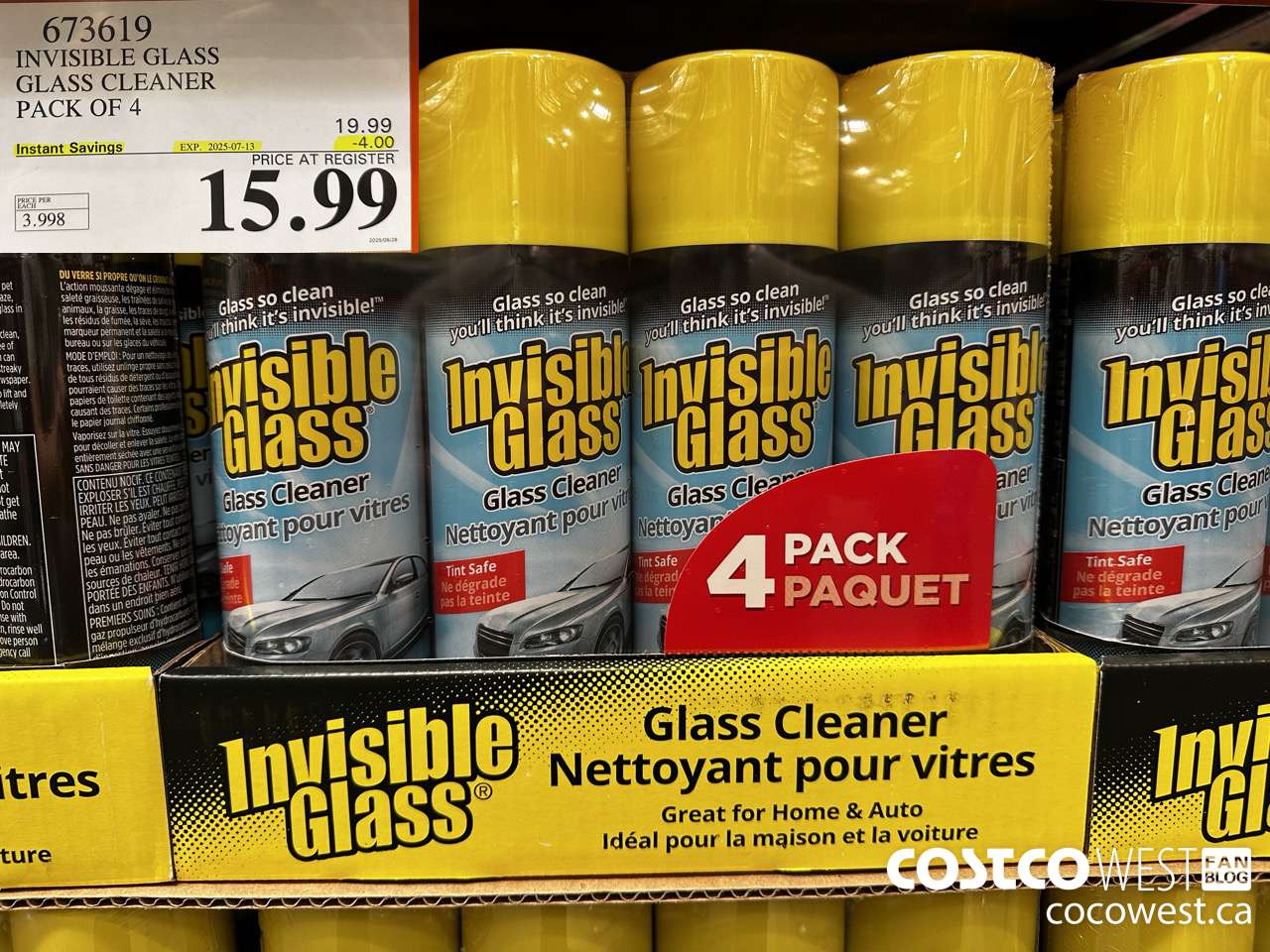 673619 INVISIBLE GLASS GLASS CLEANER 4 X 539 g ($4.00 INSTANT SAVINGS EXPIRES ON 2025-07-13) $15.99