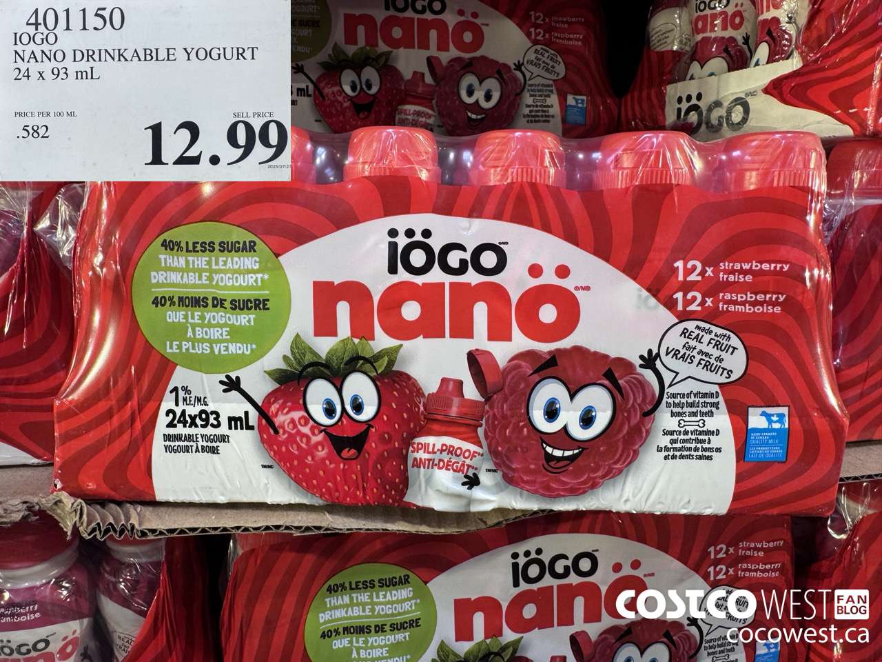 401150 IOGO NANO DRINKABLE YOGURT 24 x 93 mL $12.99
