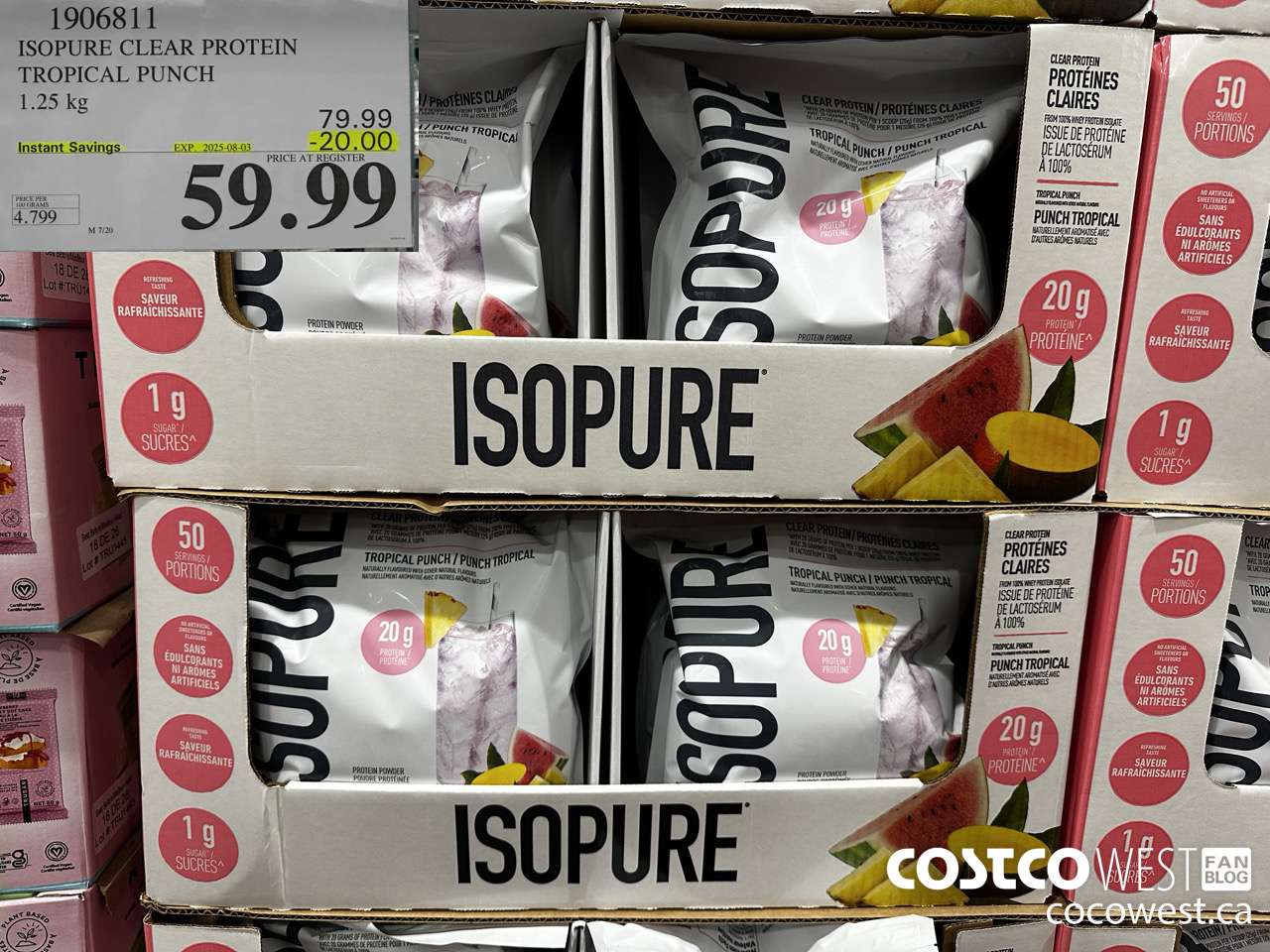 1906811 ISOPURE CLEAR PROTEIN TROPICAL PUNCH 1.25KG ($20.00 INSTANT SAVINGS EXPIRES ON 2025-08-03) $59.99