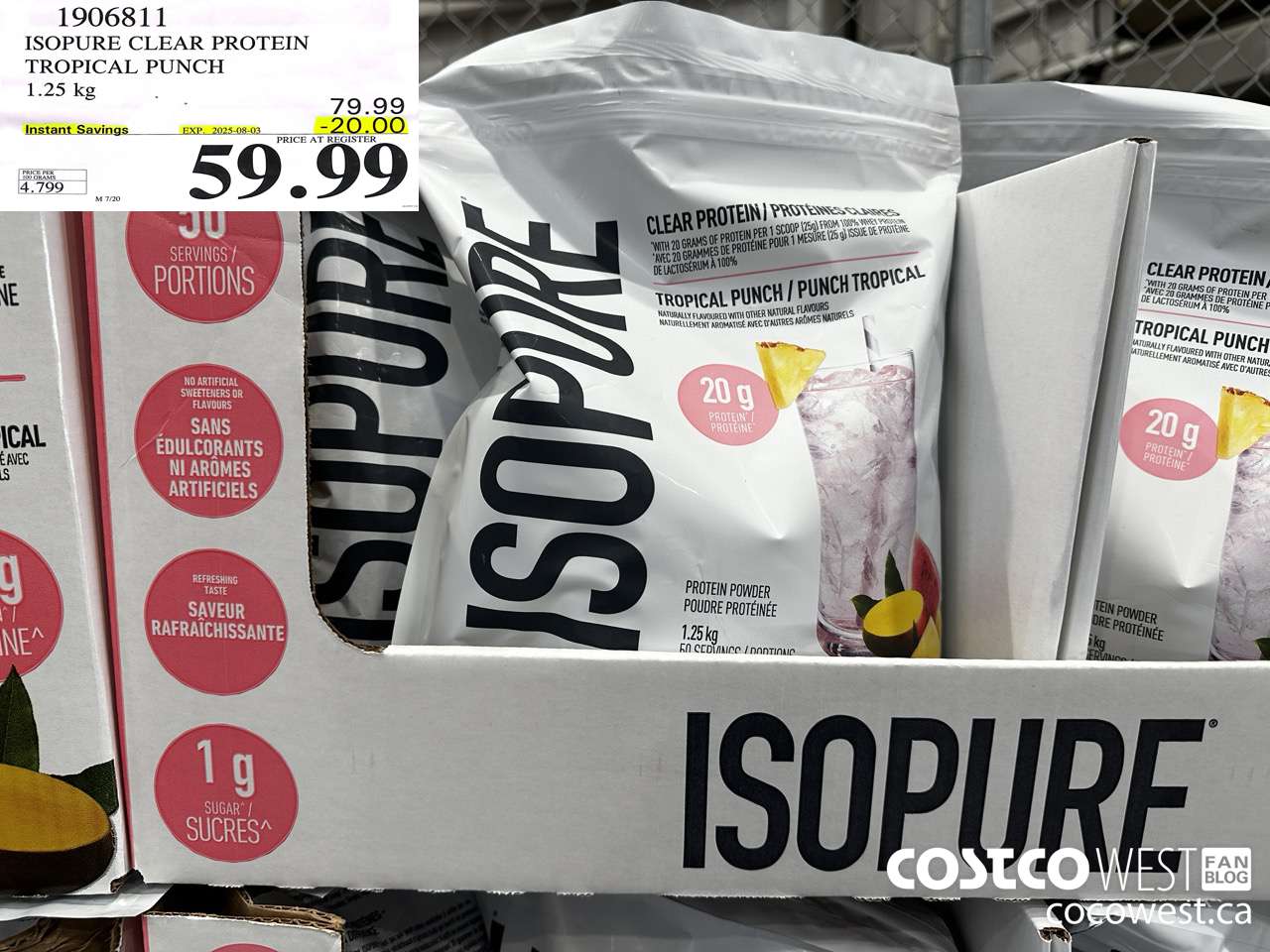 1906811 ISOPURE CLEAR PROTEIN TROPICAL PUNCH 1.25KG ($20.00 INSTANT SAVINGS EXPIRES ON 2025-08-03) $59.99