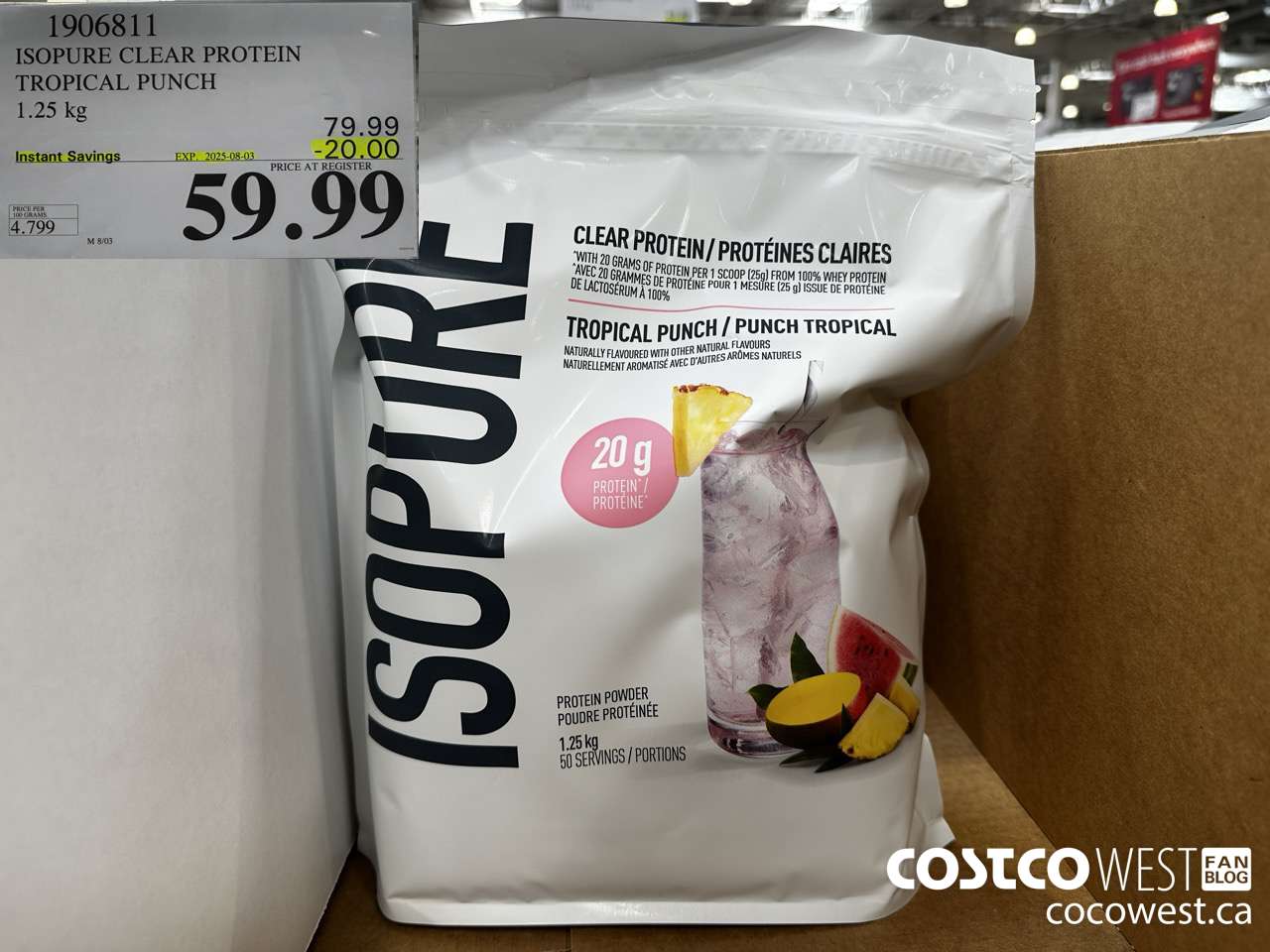 1906811 ISOPURE CLEAR PROTEIN TROPICAL PUNCH 1.25KG ($20.00 INSTANT SAVINGS EXPIRES ON 2025-08-03) $59.99