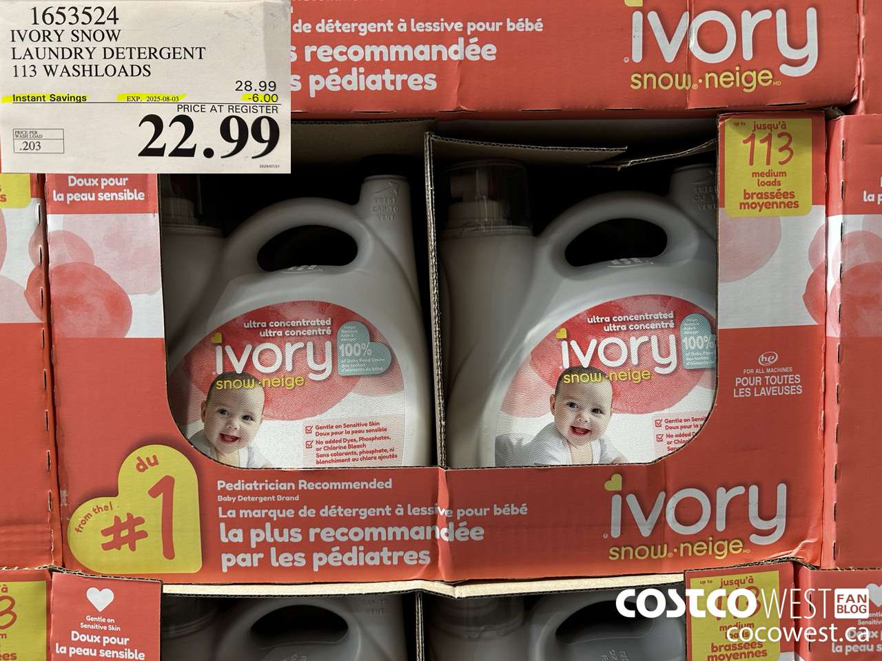 1653524 IVORY SNOW LAUNDRY DETERGENT 113 WASHLOADS ($6.00 INSTANT SAVINGS EXPIRES ON 2025-08-03) $22.99