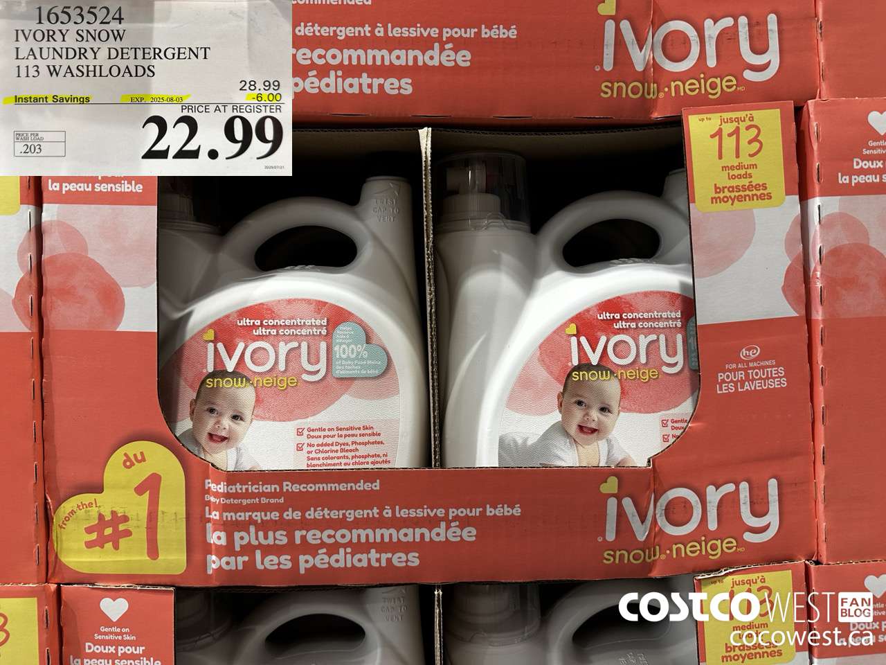 1653524 IVORY SNOW LAUNDRY DETERGENT 113 WASHLOADS ($6.00 INSTANT SAVINGS EXPIRES ON 2025-08-03) $22.99