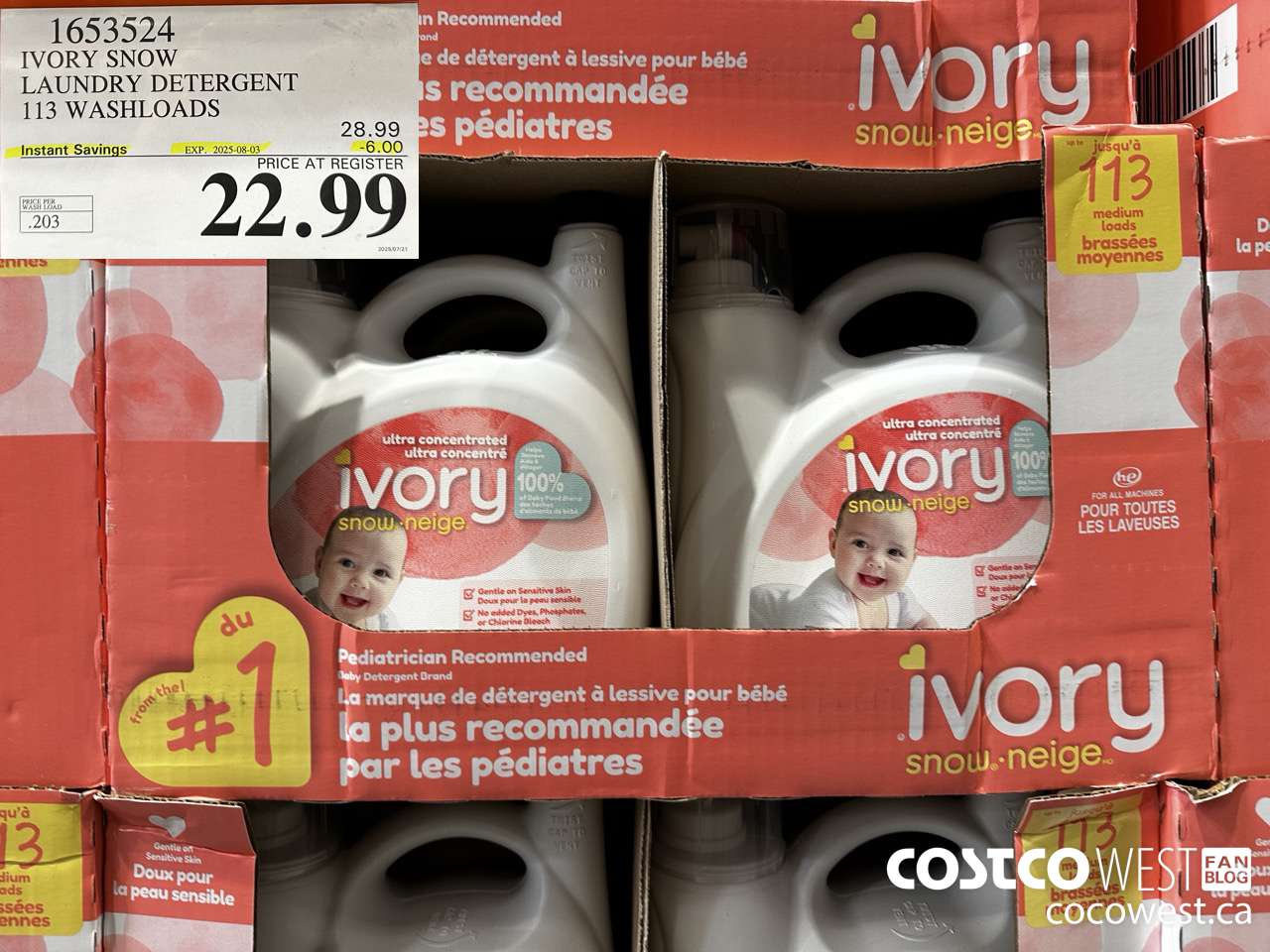 1653524 IVORY SNOW LAUNDRY DETERGENT 113 WASHLOADS ($6.00 INSTANT SAVINGS EXPIRES ON 2025-08-03) $22.99