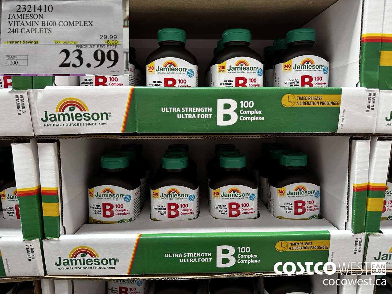 2321410 JAMIESON VITAMIN B100 COMPLEX 240 CAPLETS ($6.00 INSTANT SAVINGS EXPIRES ON 2025-07-13) $23.99
