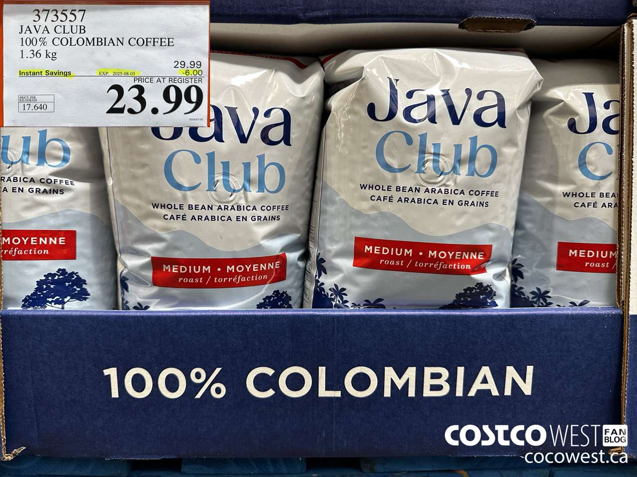 373557 JAVA CLUB 100% COLOMBIAN COFFEE 1.36 kg ($6.00 INSTANT SAVINGS EXPIRES ON 2025-08-03) $23.99