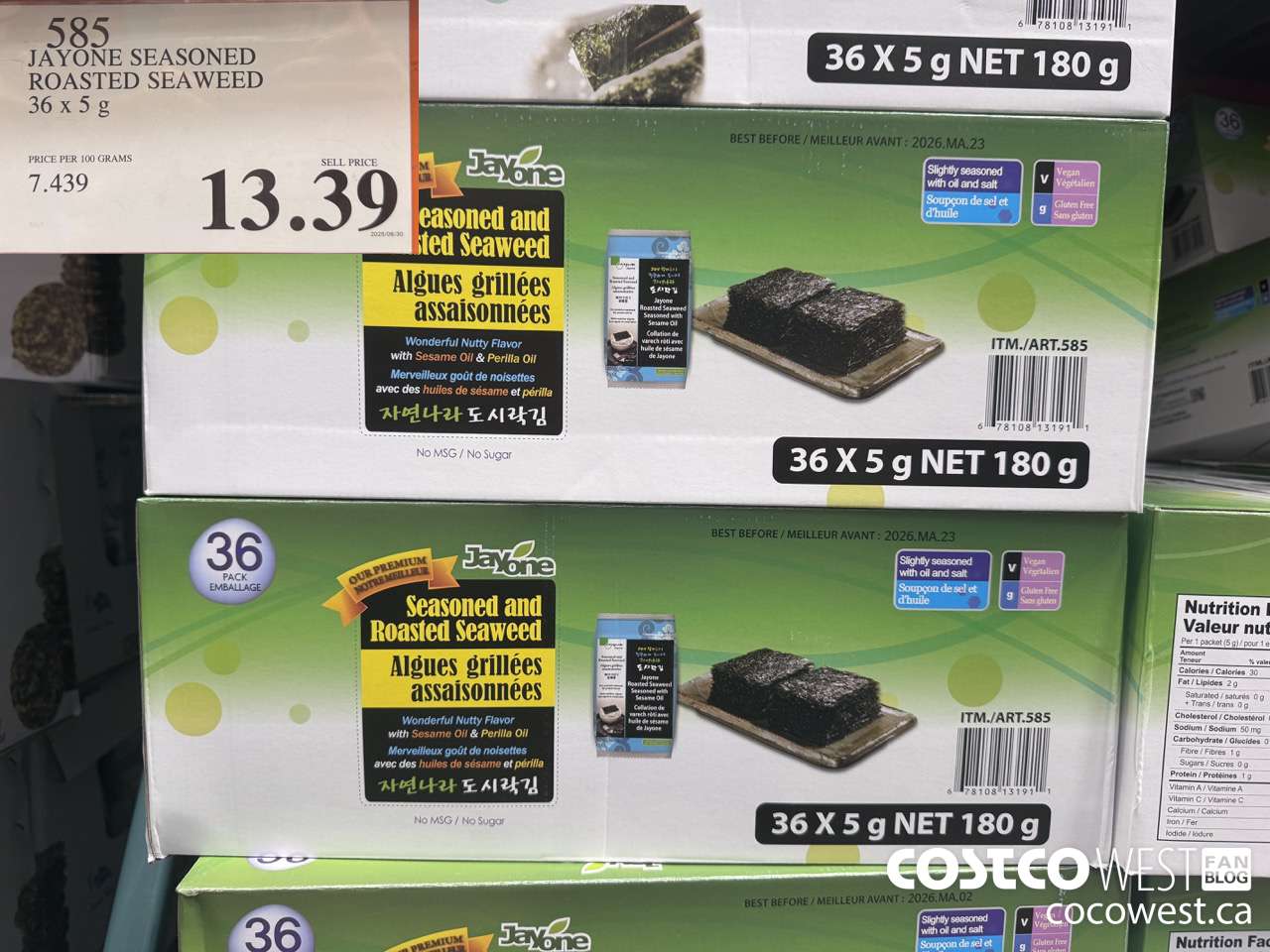 585 JAYONE SEASONED ROASTED SEAWEED 36x5 g $13.39