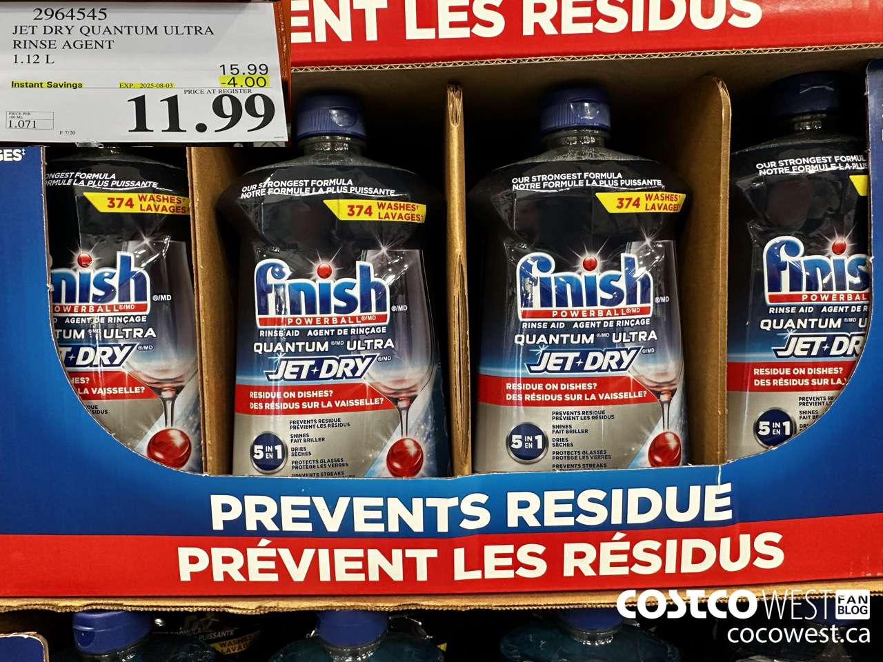 2964545 JET DRY QUANTUM ULTRA RINSE AGENT 1.12L 2025--08-03 ($4.00 INSTANT SAVINGS EXPIRES ON 2025-08-03) $11.99